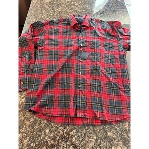 Calder Carmel Mens XXL Red Navy Blue Plaid 100% Cotton Button Down Shirt NWT
